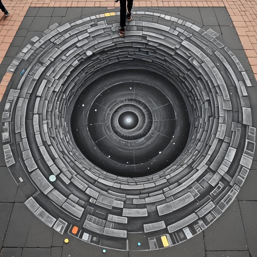 Black Hole Sidewalk Illusion in Chalk Art