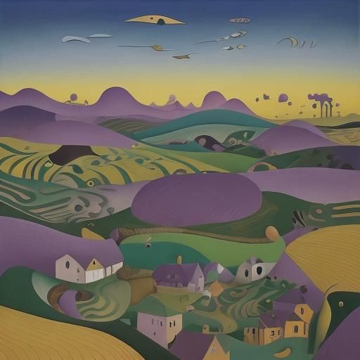 Dreamlike Farm Landscape in Vibrant Dusk Colors