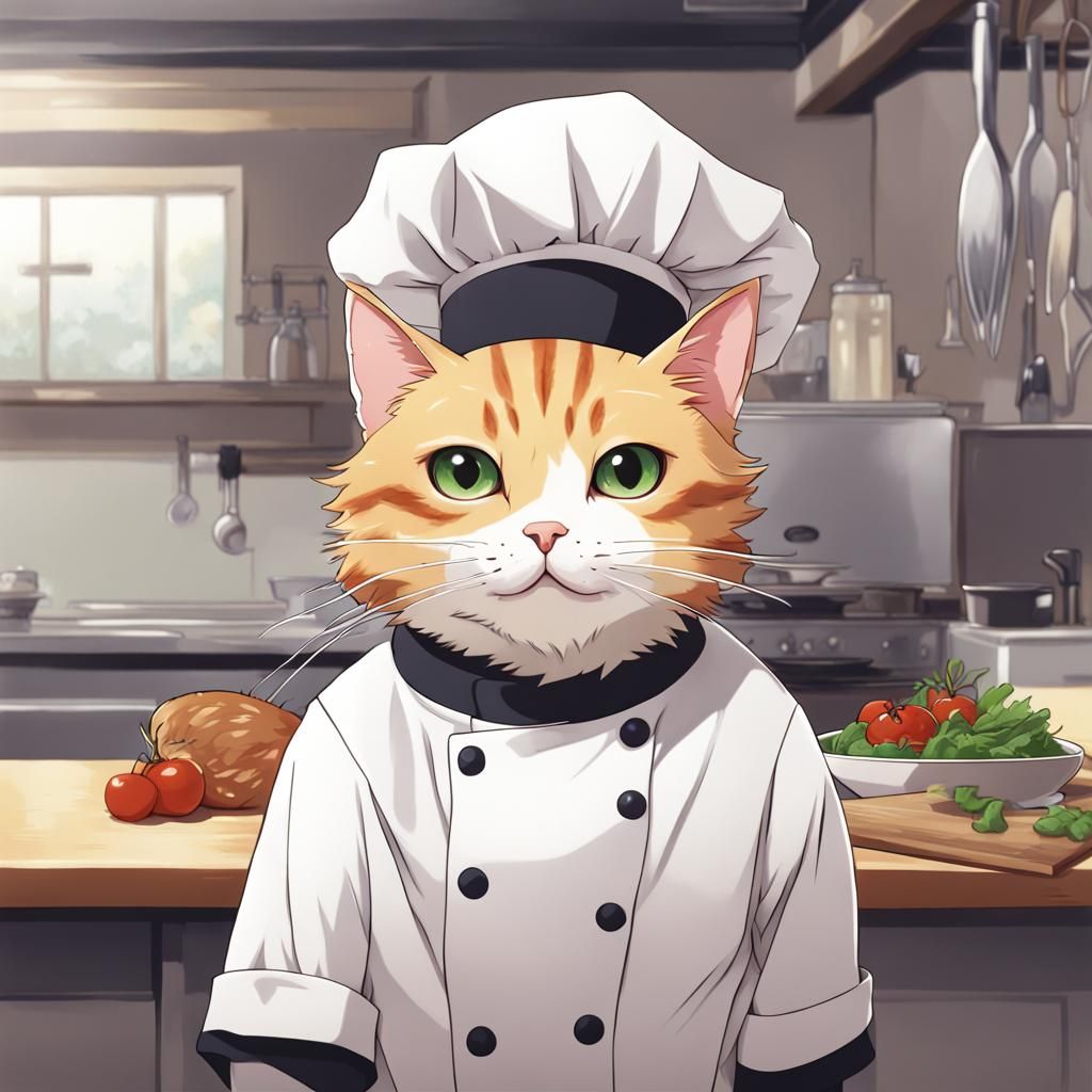 Anime Cat Chef in Japanese Manga Style