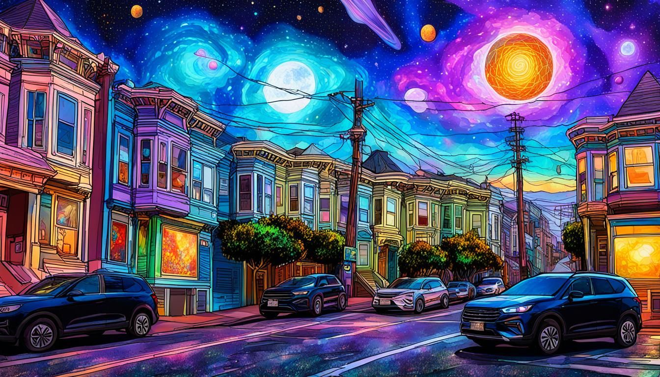 San Francisco Street Corner in Cosmic Holographic Style