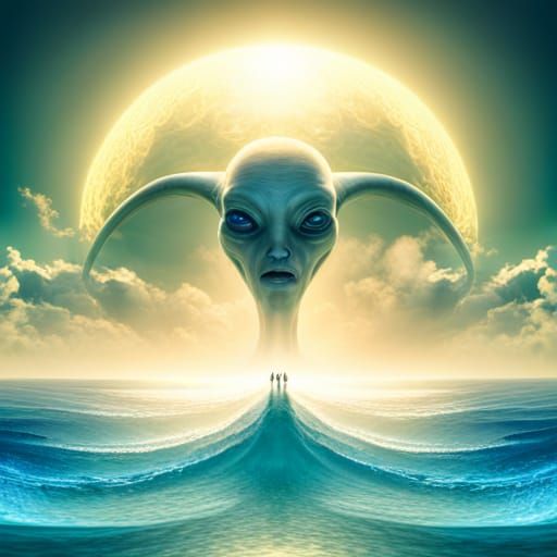 Magnificent Alien Creature Rising from the Ocean