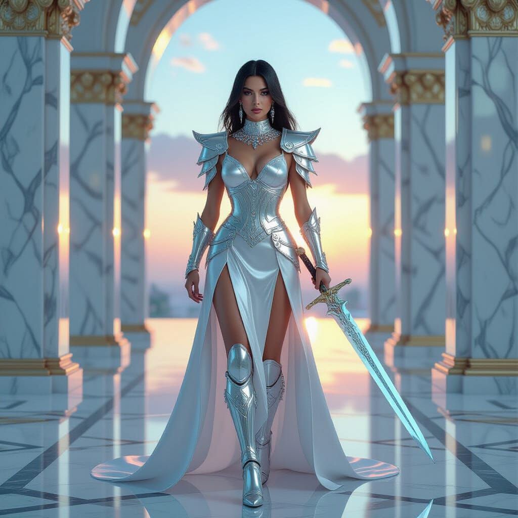 Epic portrait of a beautiful Mirror Warrior woman, with a si...