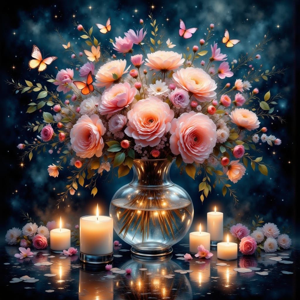 Ethereal Floral Butterflies in Floating Vase