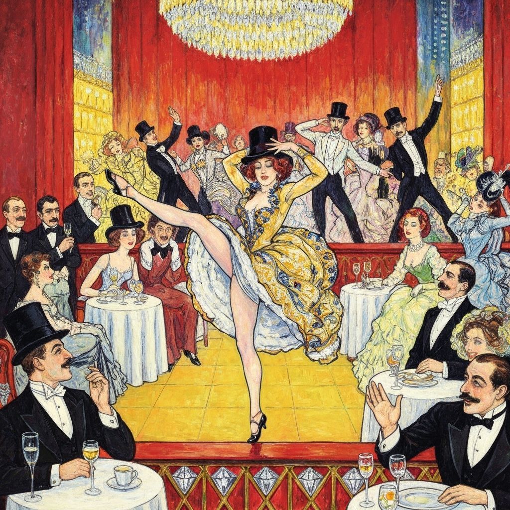 Cancan Dancer on Moulin Rouge Stage in Post-Impressionist St...