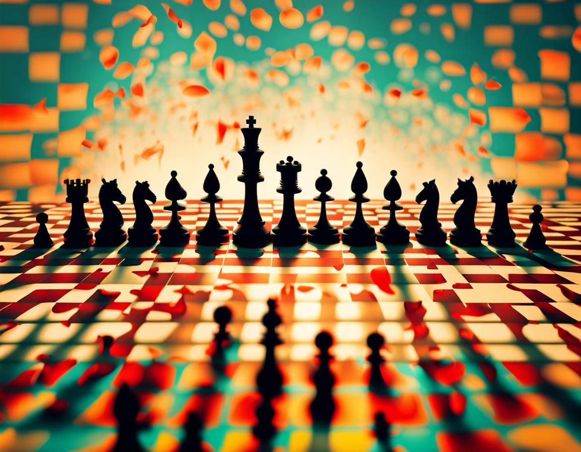 Double Exposure Chess Game in Golden Hour