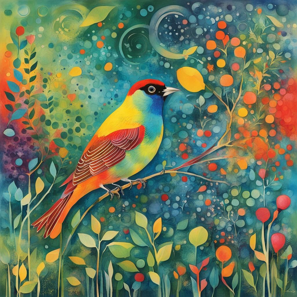 Colorful Bio Art Birdsong in Morning Garden