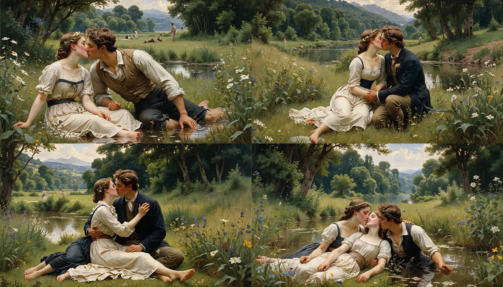 Kissing Swimmers in Secret Meadow: Bouguereau Style