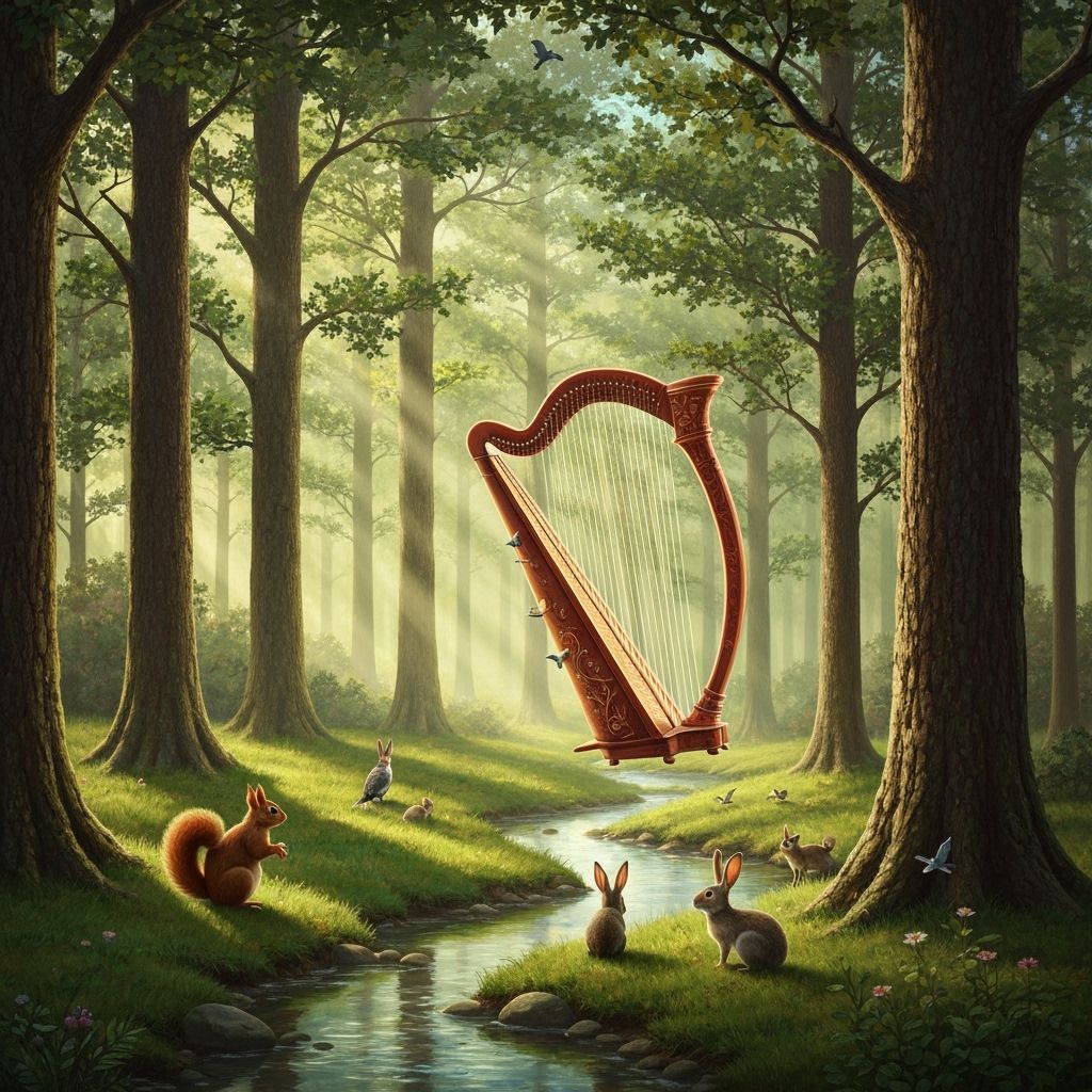 Ethereal Glass Harp in Forest Sunlight