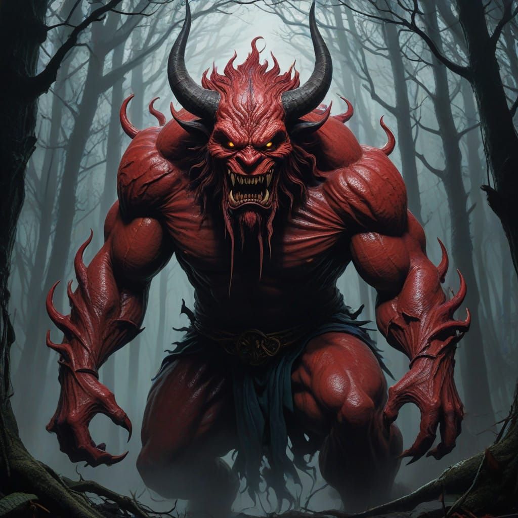 Mysterious Japanese Yokai Yokai Emerges from Dark Forest