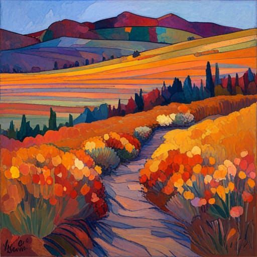 Abstracted Landscape in Fauvist Pointillist Style