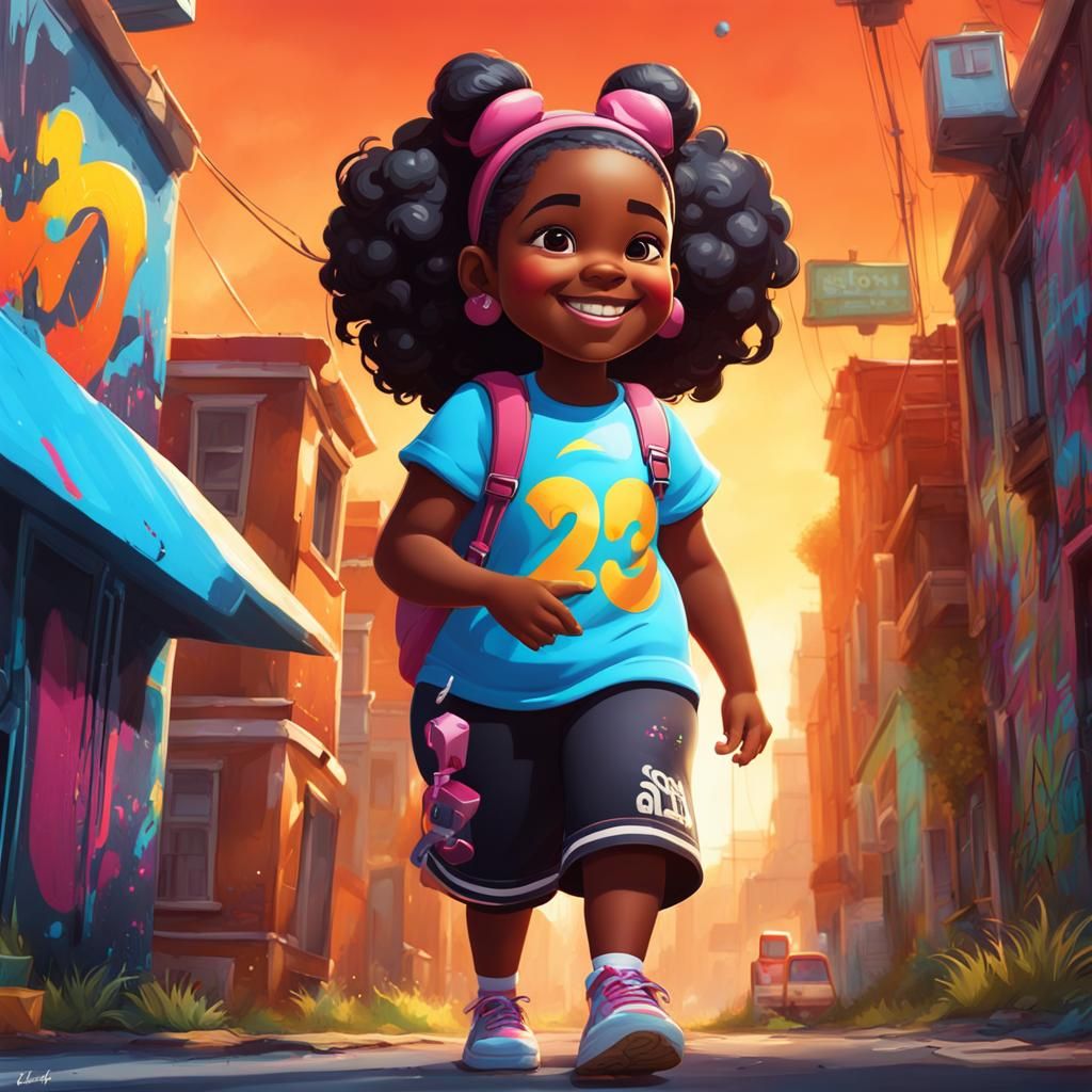 Smiling Black Girl: Graffiti and Splash Art Fusion