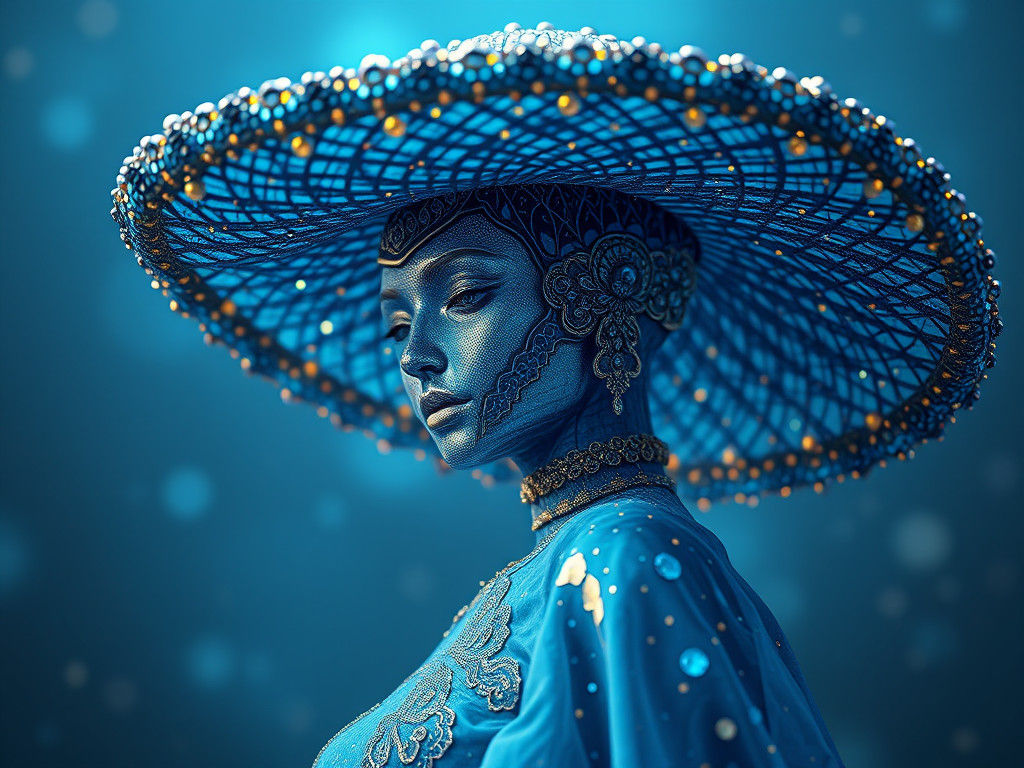 Woman in Enormous Blue Hat: 3D Render