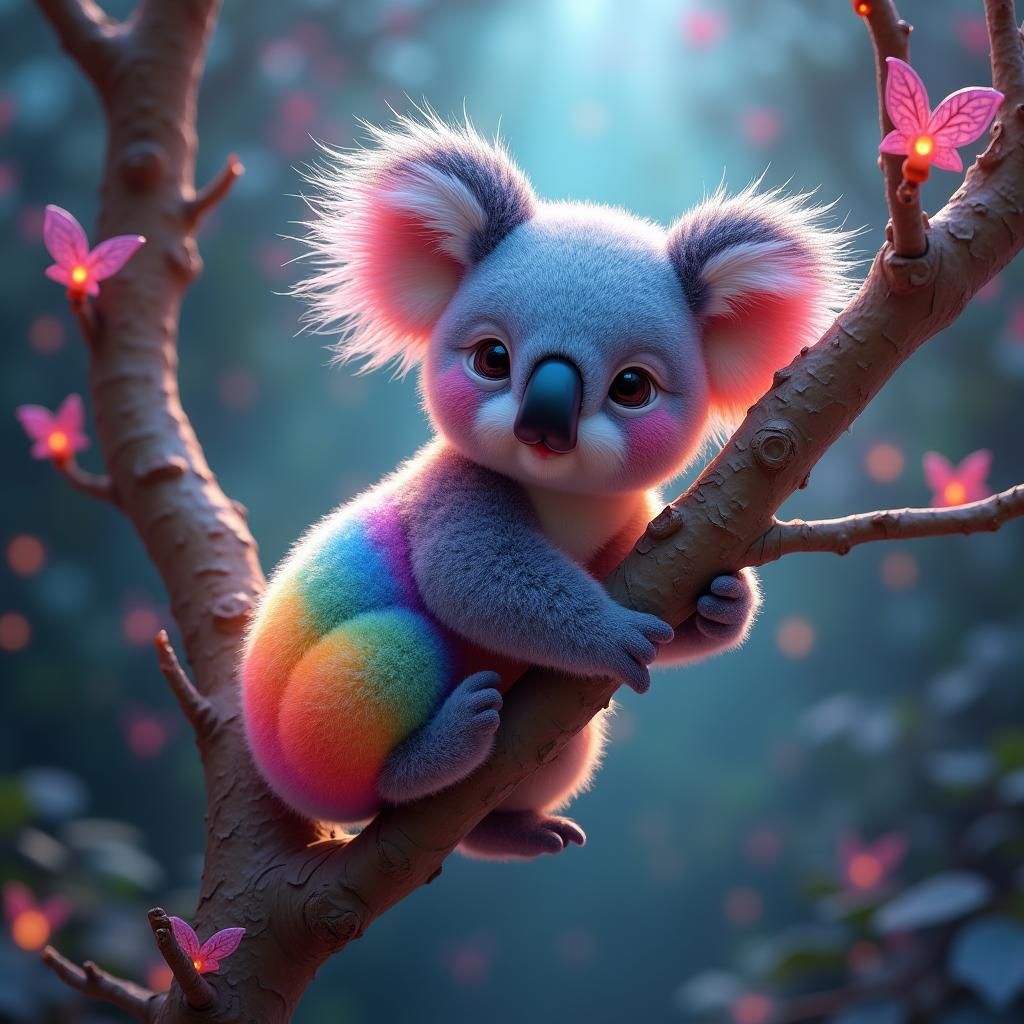 Rainbow Koala in Fantasy Jungle Concept Art