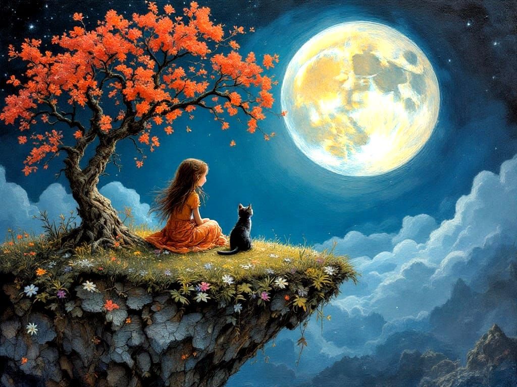 Luminous Moonlit Serenade on a Dreamy Floating Isle