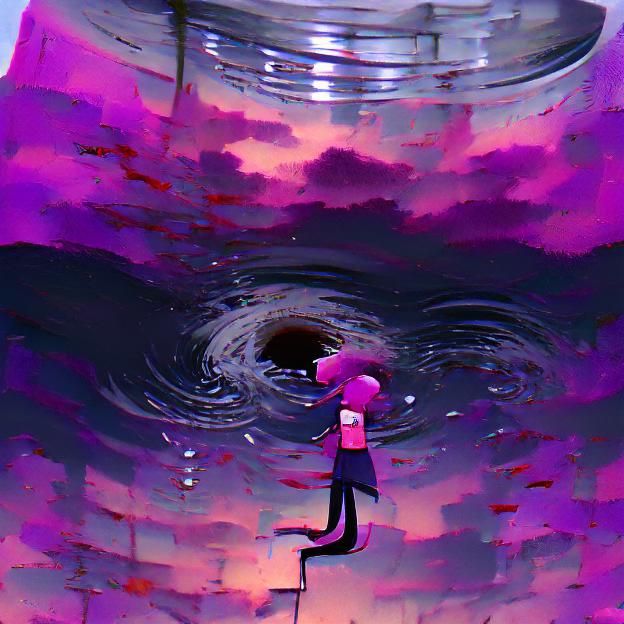 Surreal Descent: Pink Sky, Purple Water, Pills