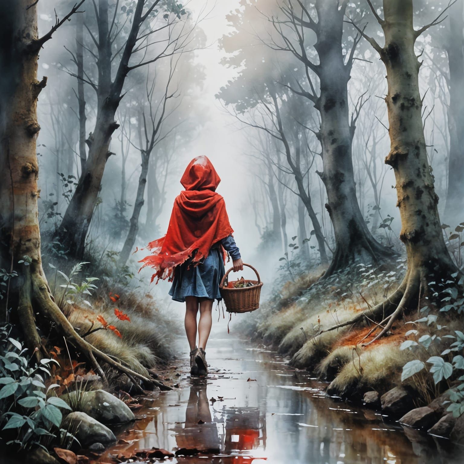 Little Red Riding Hood in Misty Woods