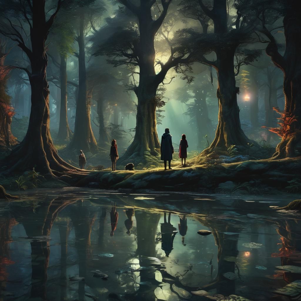 Mystical Forest Pool Reflects Dreams in Dark Fantasy