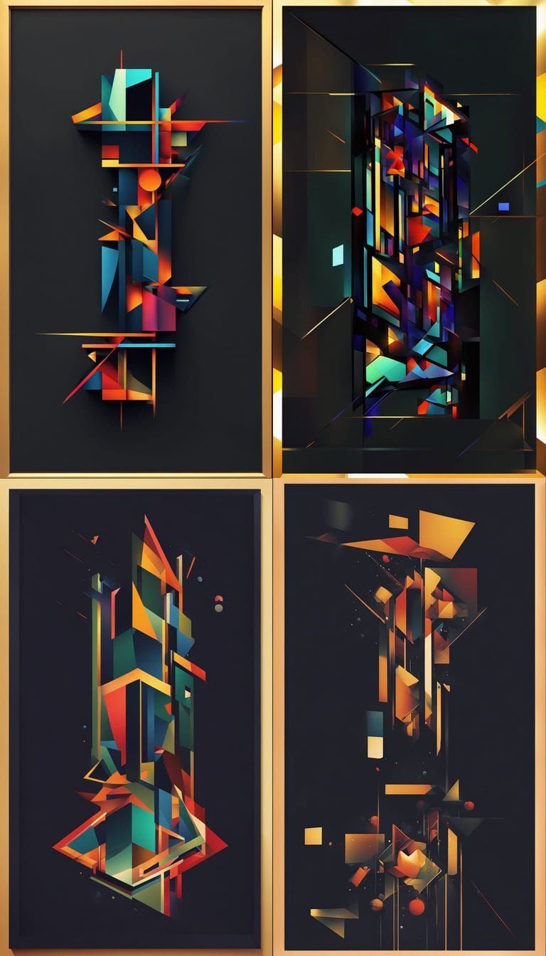 Vibrant Abstract Art with Cubist Geometry and Sparkling Ligh...