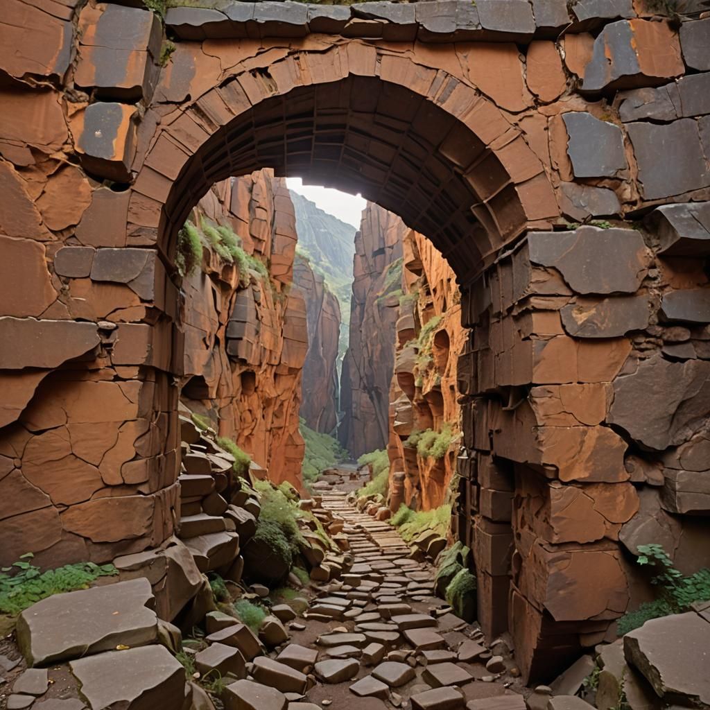 Organic Latticework in Rust-Colored Chasm