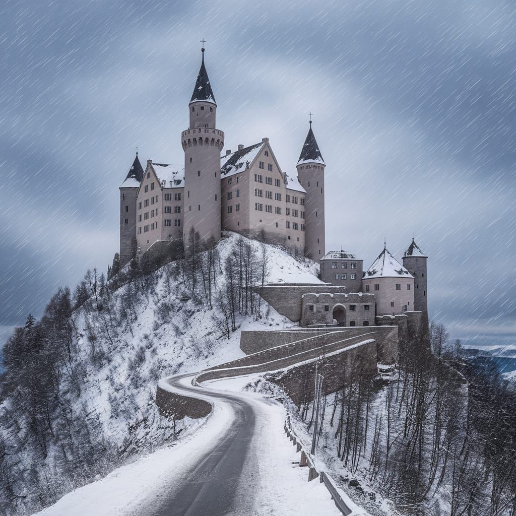 Imposing Medieval Fortress in Snowy Bavarian Alps