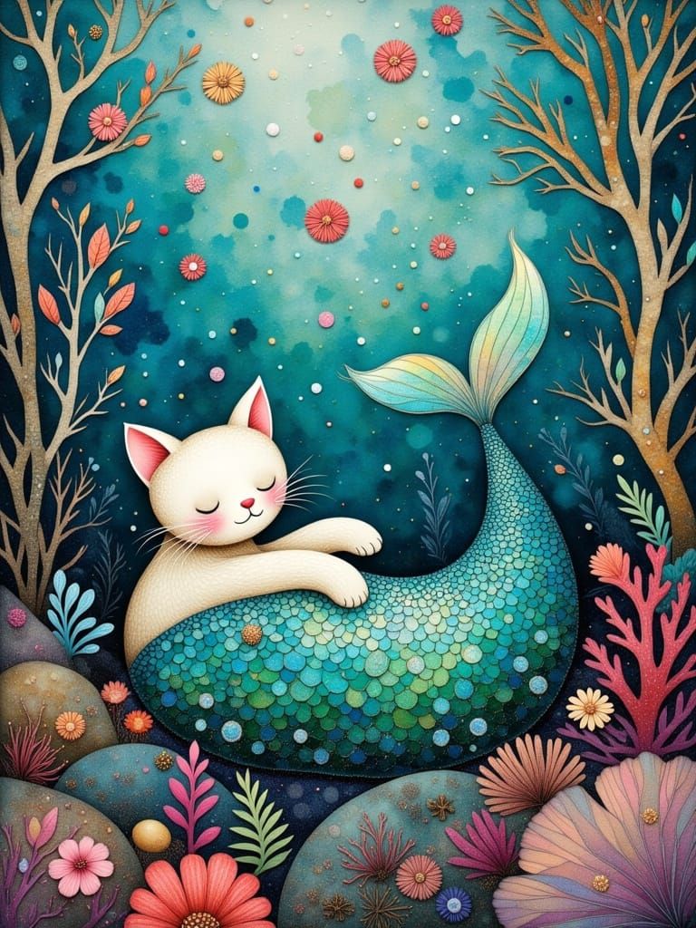 Whimsical Fantasy Cat Mermaid