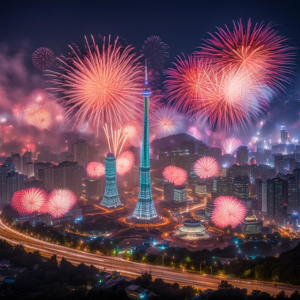 Fireworks Light Up Futuristic South Korea