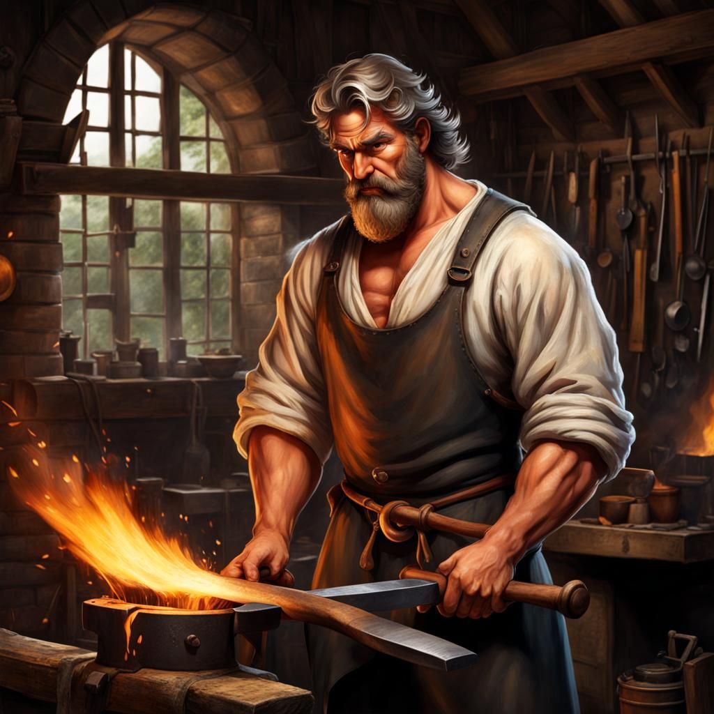 Blacksmith Forging: Realistic Digital Art Portrait