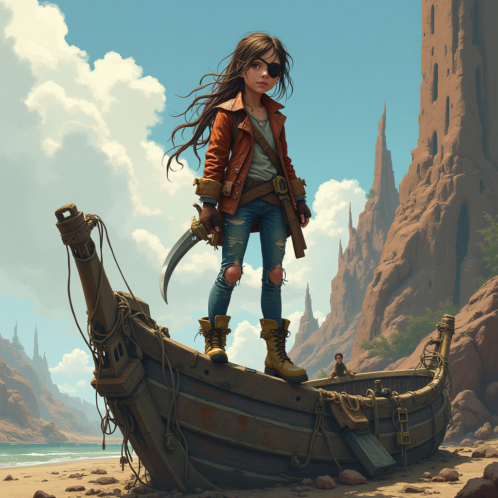 Post-Apocalyptic Pirate Girl in Digital Art Style