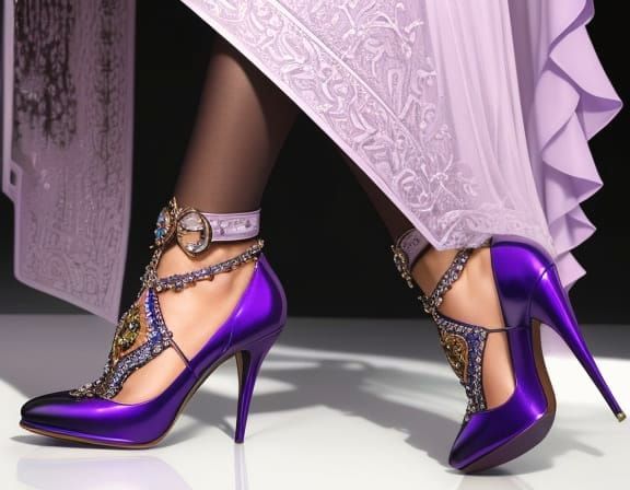 Purple Leather Handbag & Stilettos on Glass Table