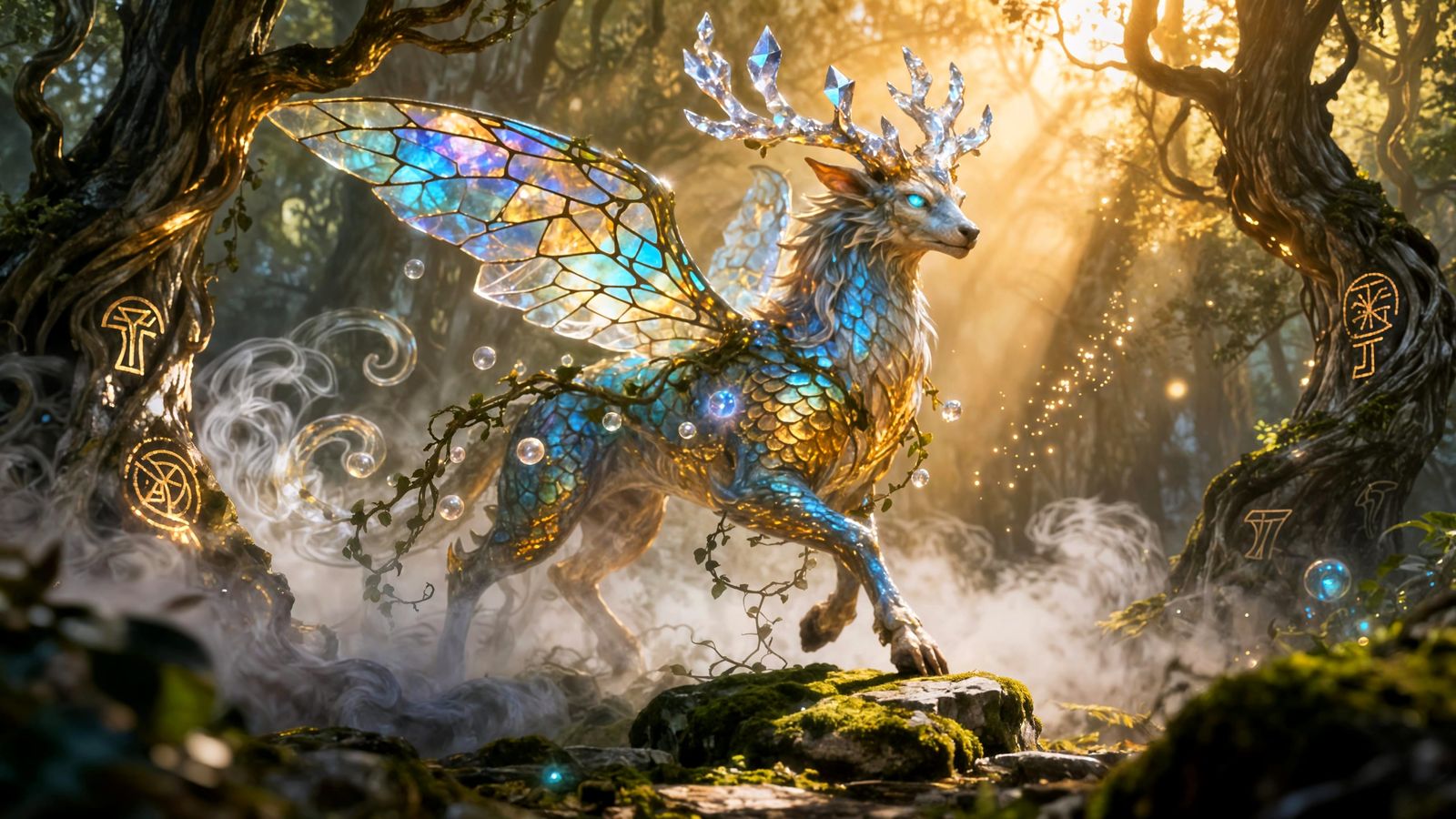 Mystical Chimera Emerges in Enchanted Forest