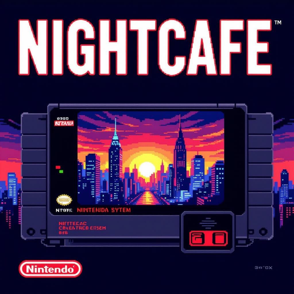 Retro NES Cartridge: Nightcafe in 8-Bit Pixel Art