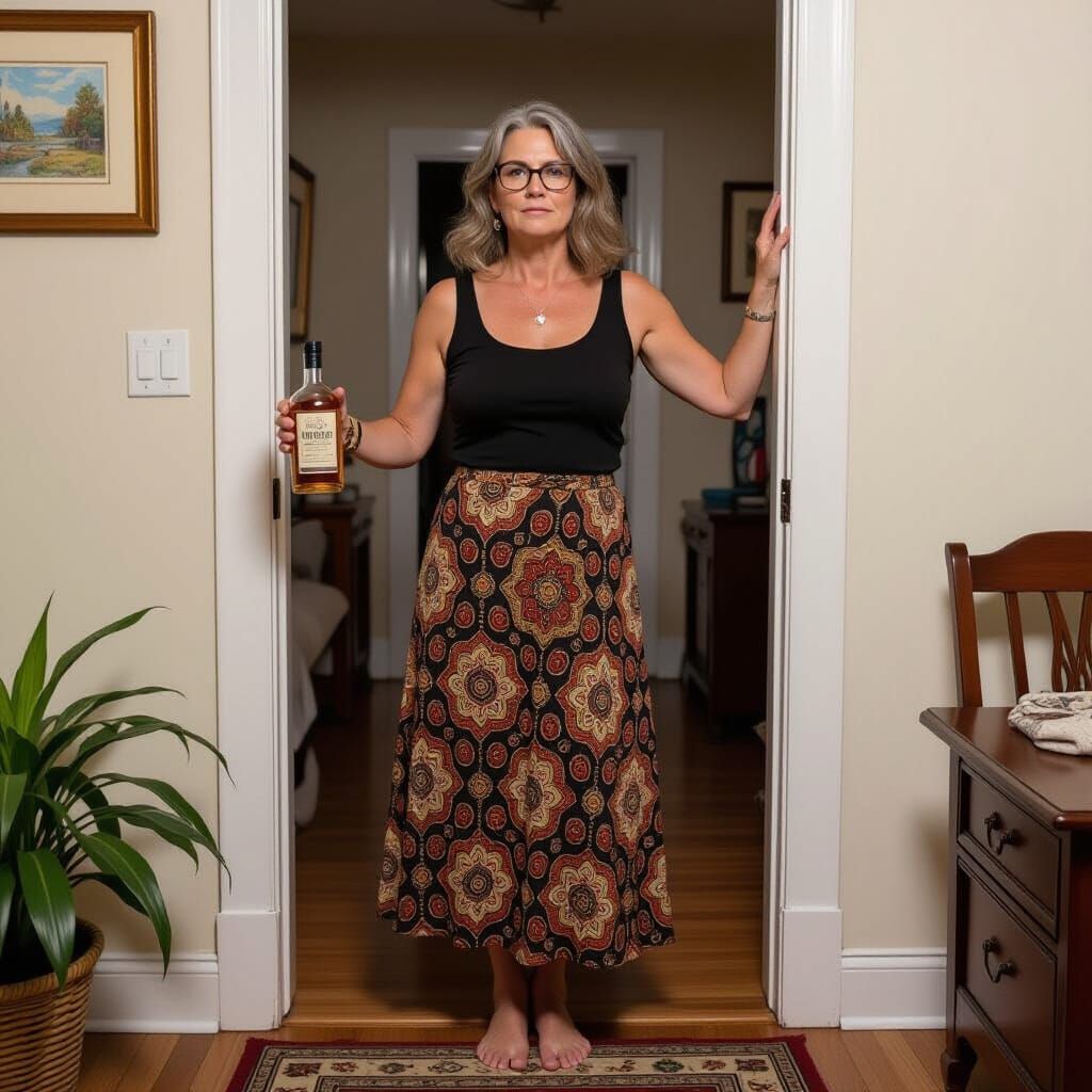 Drunk Woman at Doorway: Expressive Digital Art