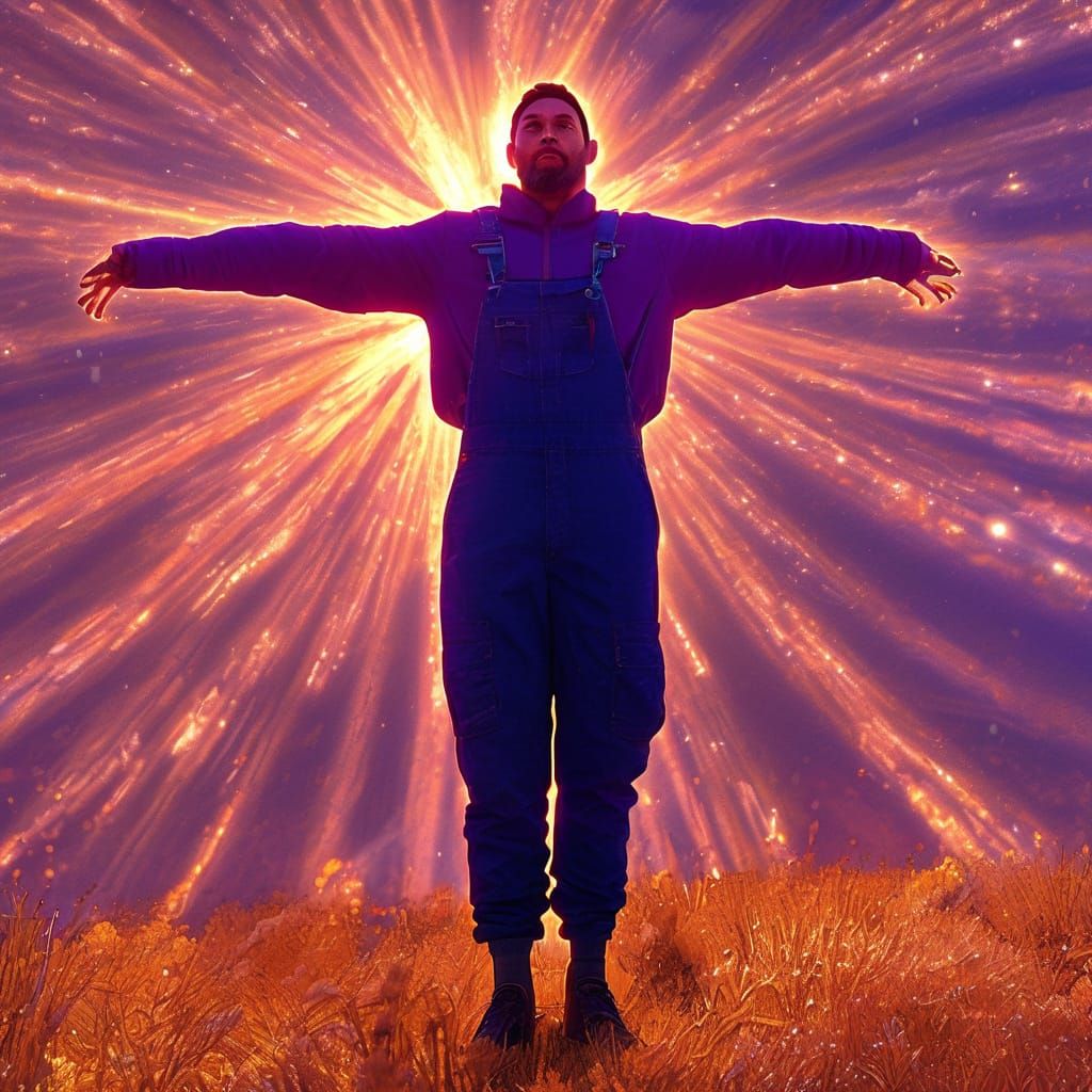 Cosmic Wolf Stares Up at Vibrant Aurora Sky