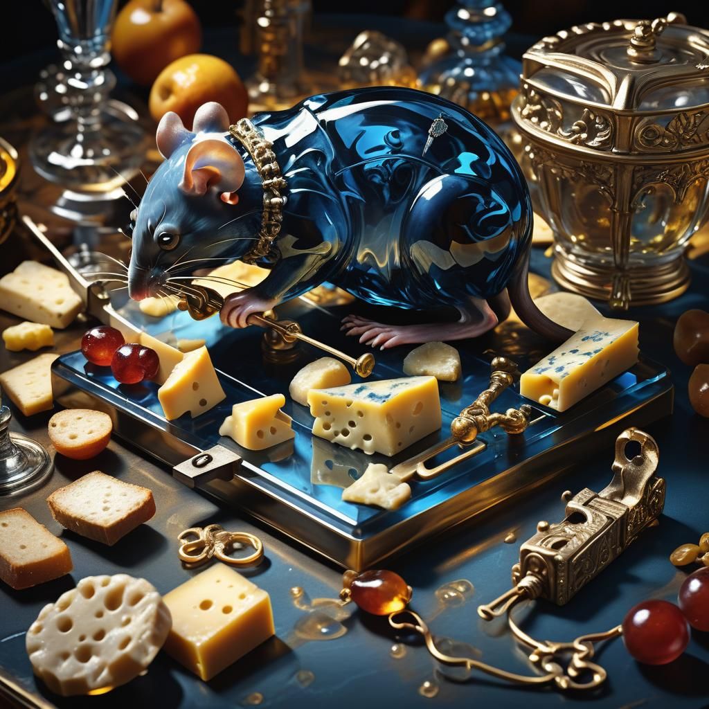 Baroque Glass Mouse Still Life in Digital Art