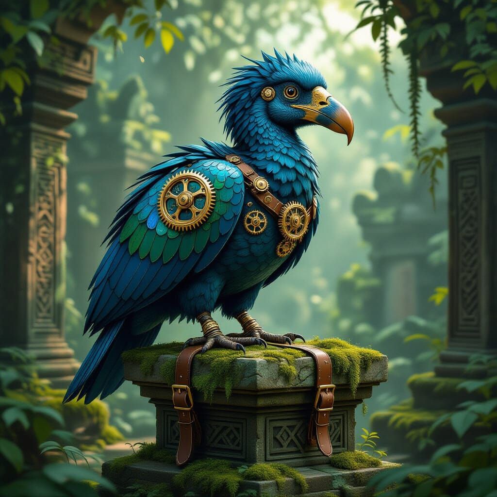 Steampunk Dodo Bird on Ancient Pedestal