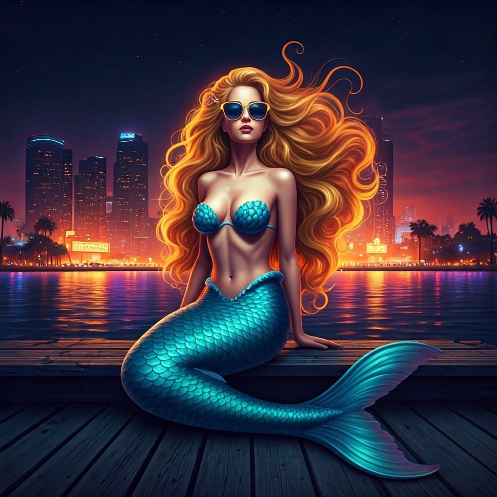 Tom Fedro style Mermaid With Urban Sunglasses of Hollywood 