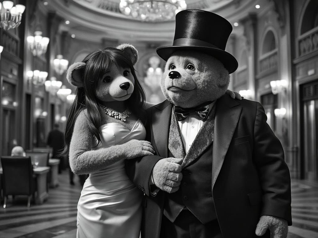 Teddy Bear Film Noir: Wealthy Marriage in Playhouse Lobby