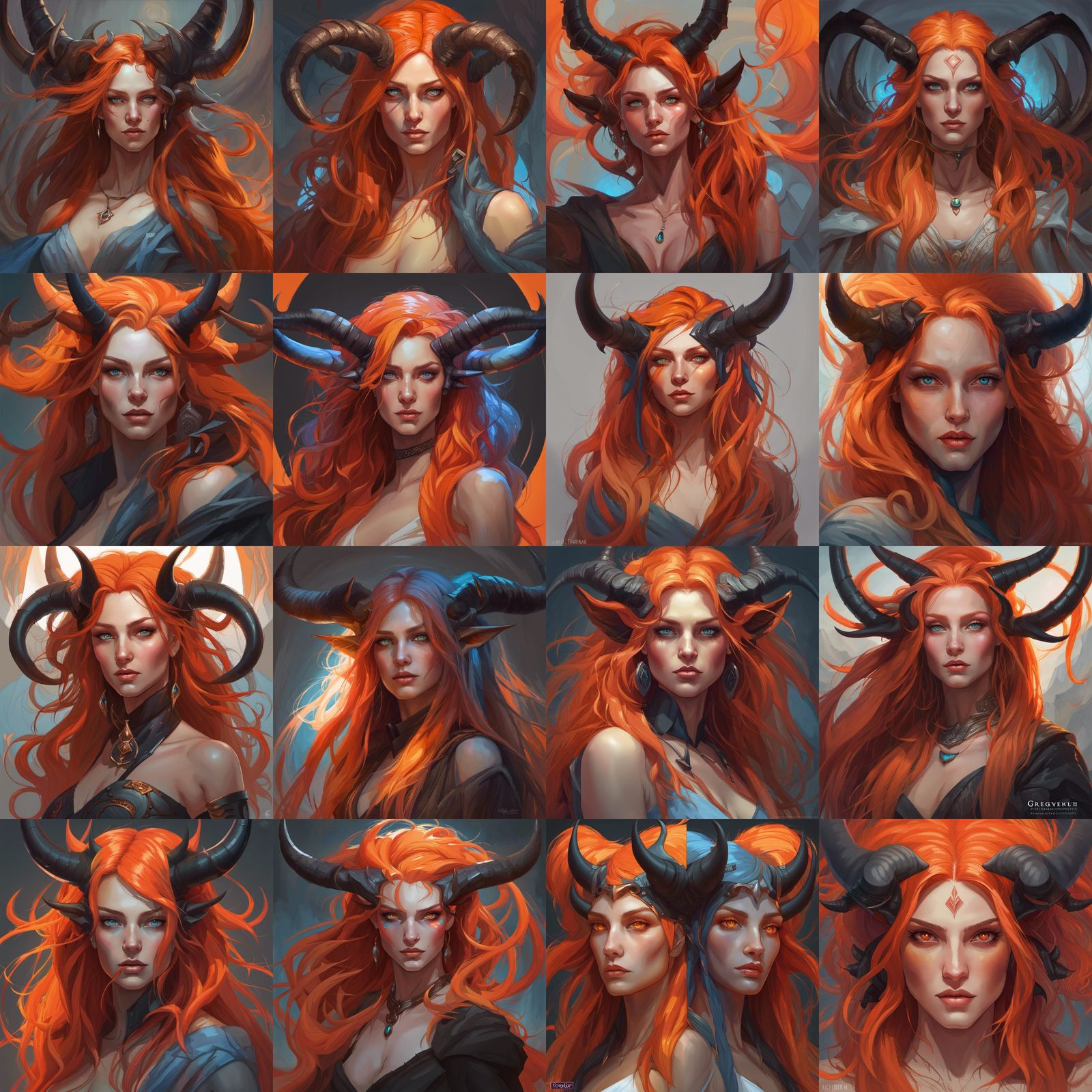 Regal Demon Woman Portrait in Hyperdetailed Style