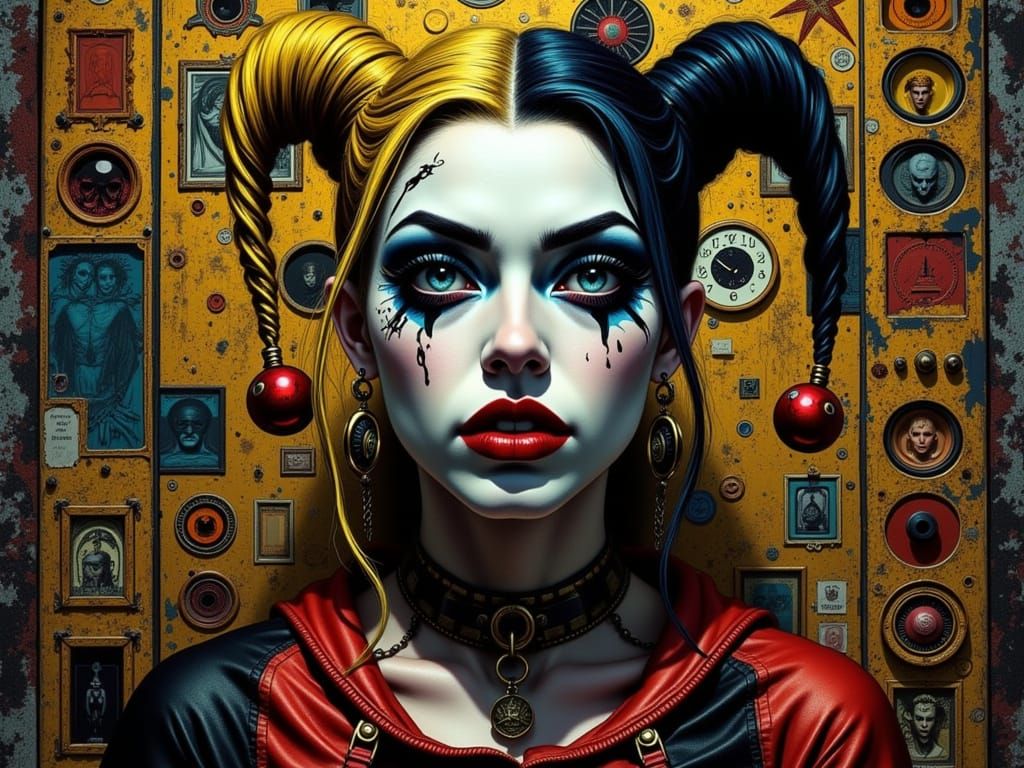 Surreal Harley Quinn Queen in Liminal Space Arkham Asylum