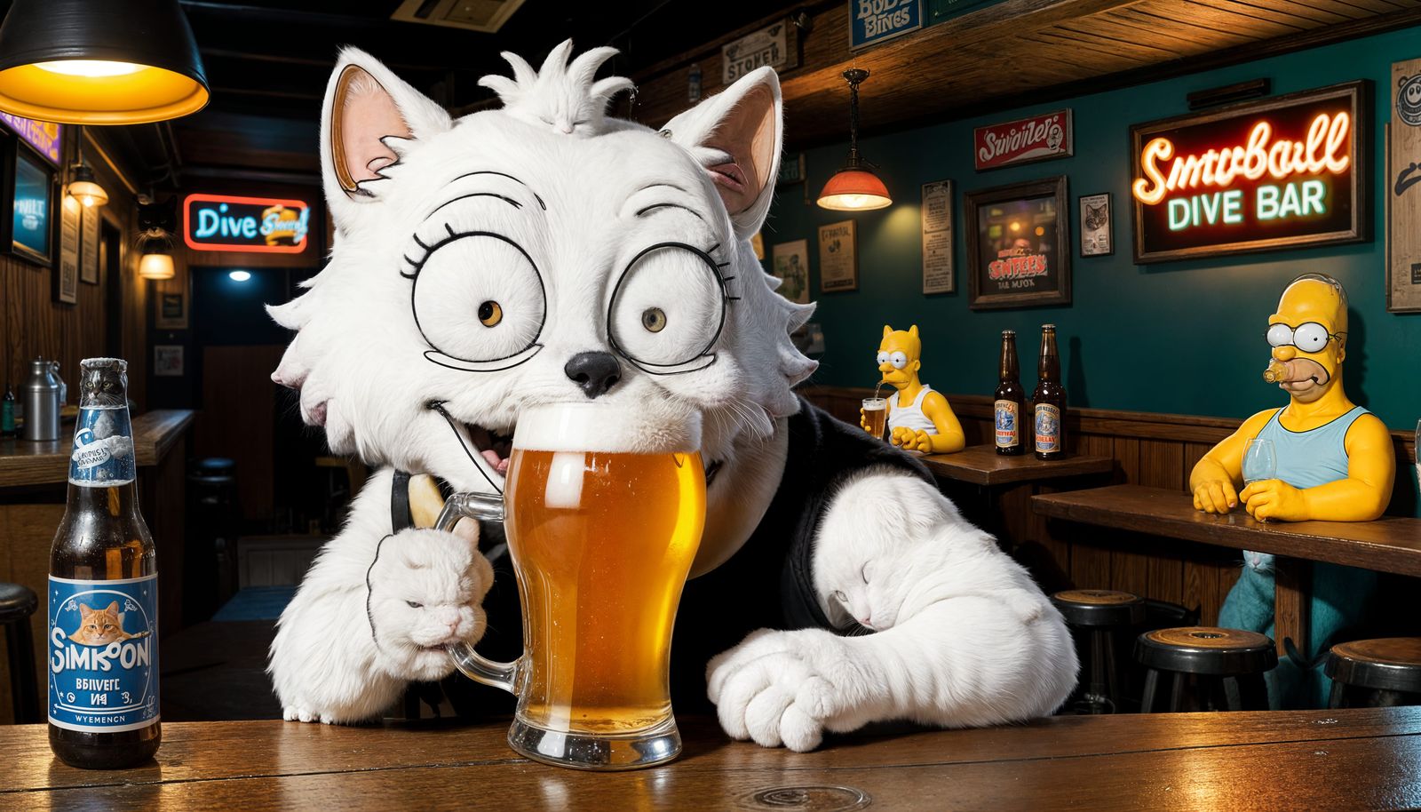 Snowball Drinks Beer at Dive Bar, Simpsons Style