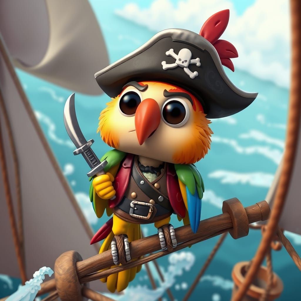 Parrot Pirate on Mast in Funko Pop Style