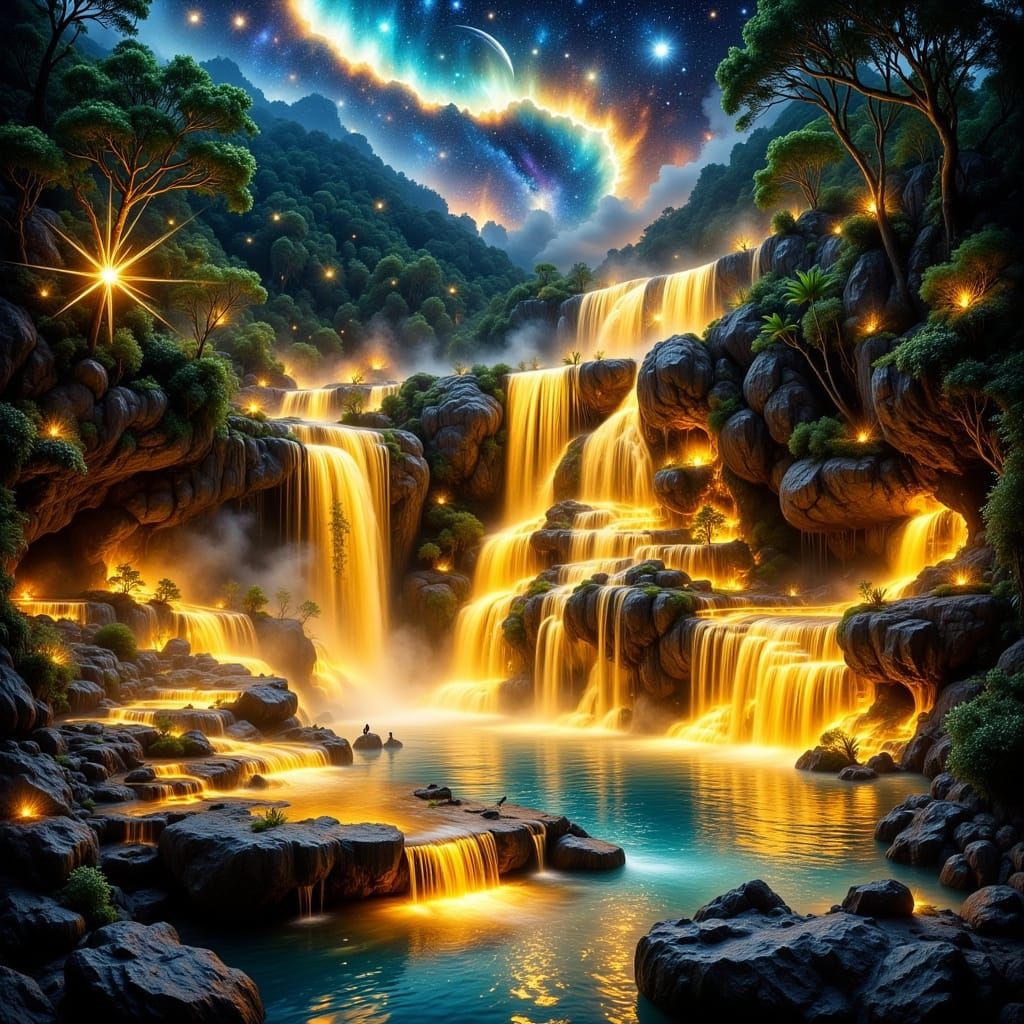 Ethereal Waterfall Enchantment in Vibrant Colors