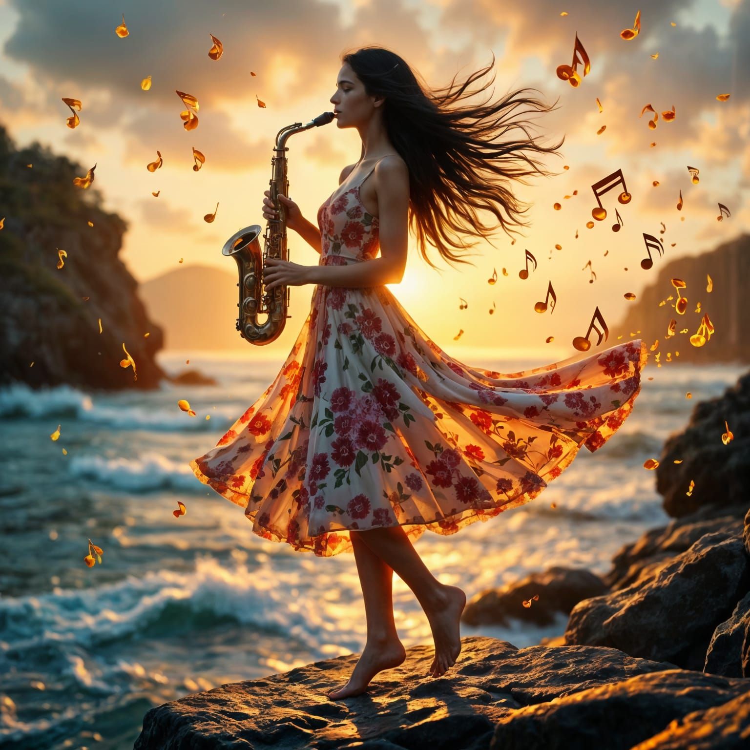 Sax Goddess in Vibrant Hyperrealism