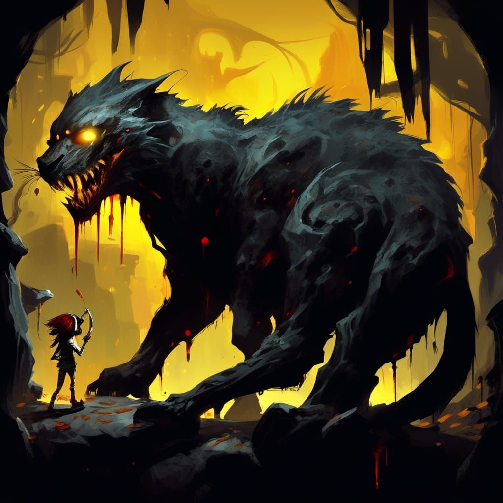 Terrifying Black Cat in Dark Romanticism Style