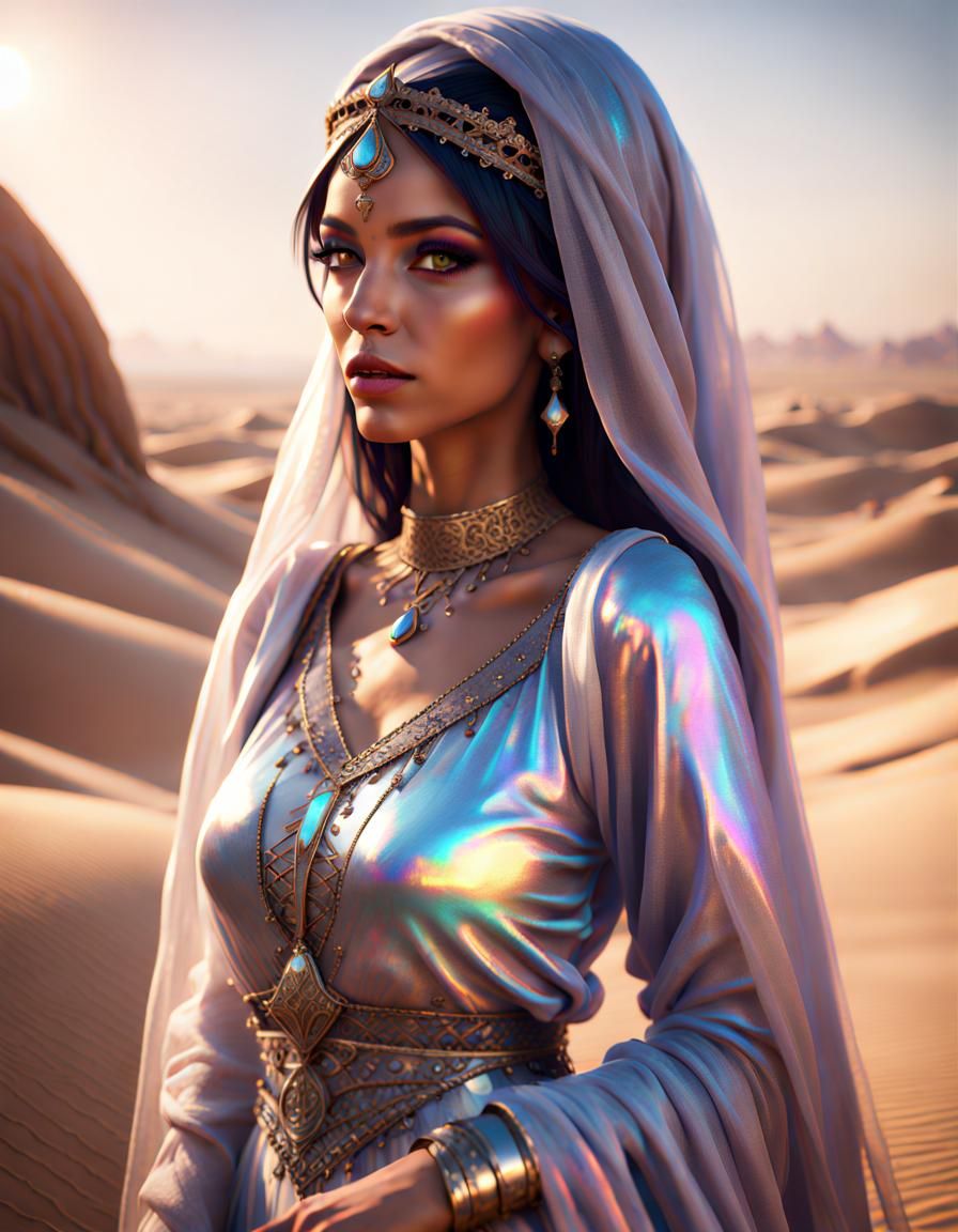Arabian Princess in Desert Landscape, Digital Art