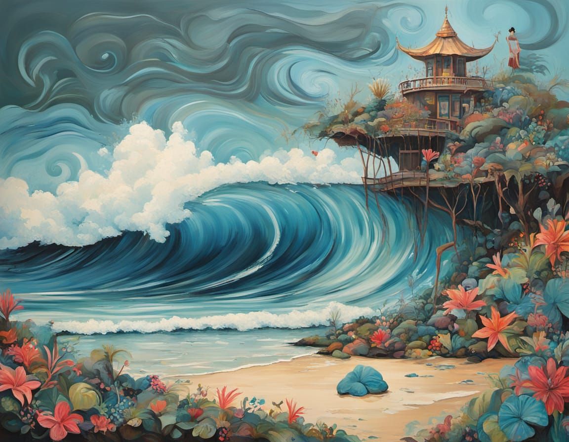 Abstract Surrealist Painting of a Woman in Camouflage