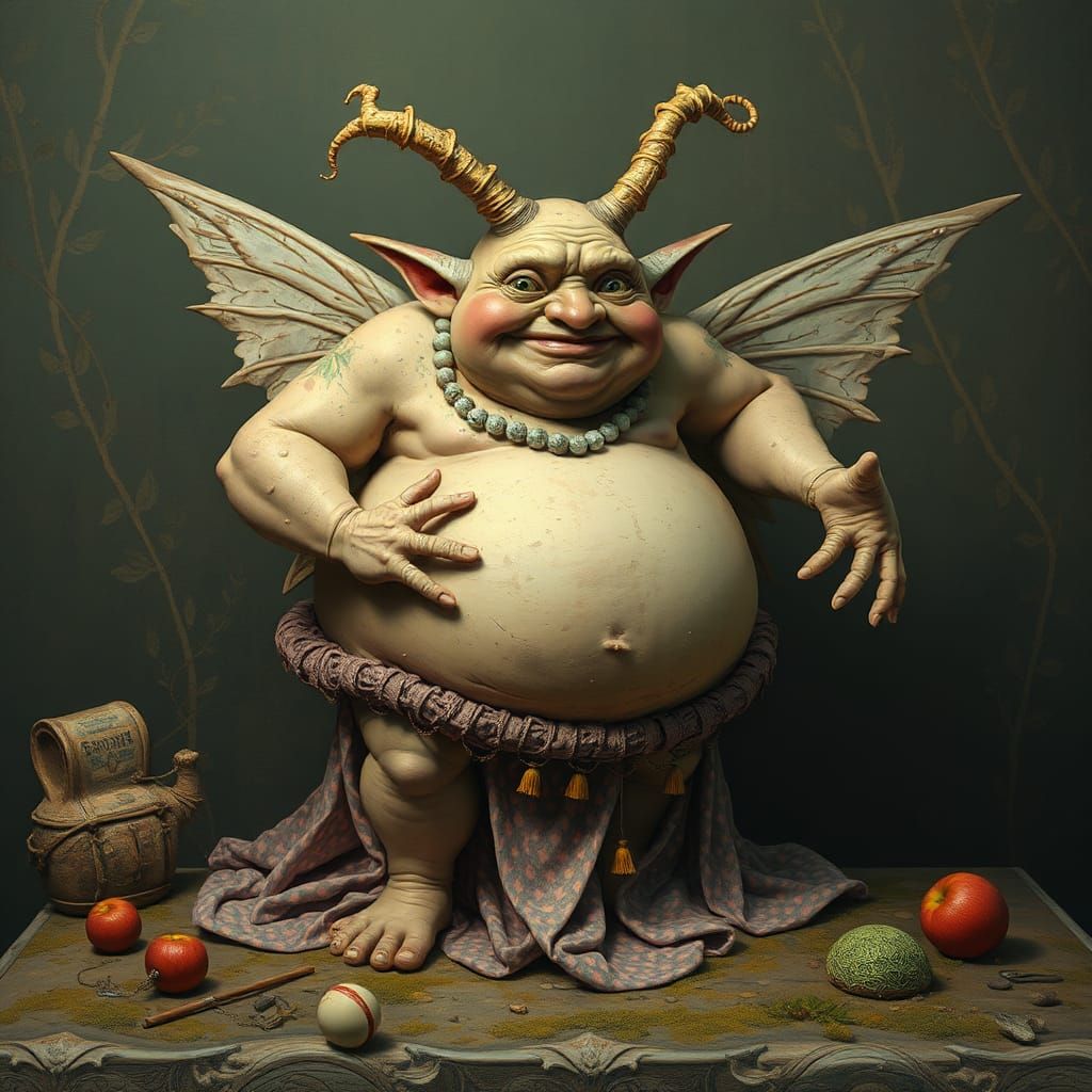 Clothed Fat Fairy in Massurrealist Style