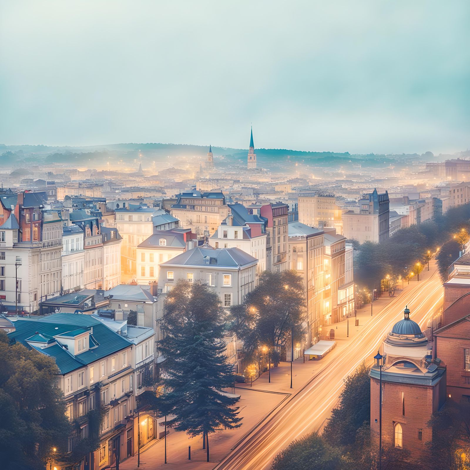 Town Landscape in Hyperrealism, HDR Stock Photo