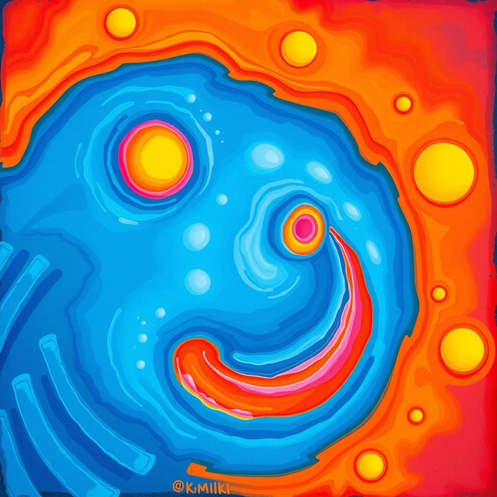 Surreal Precisionist Gouache in Ultramarine Sienna Fuchsia