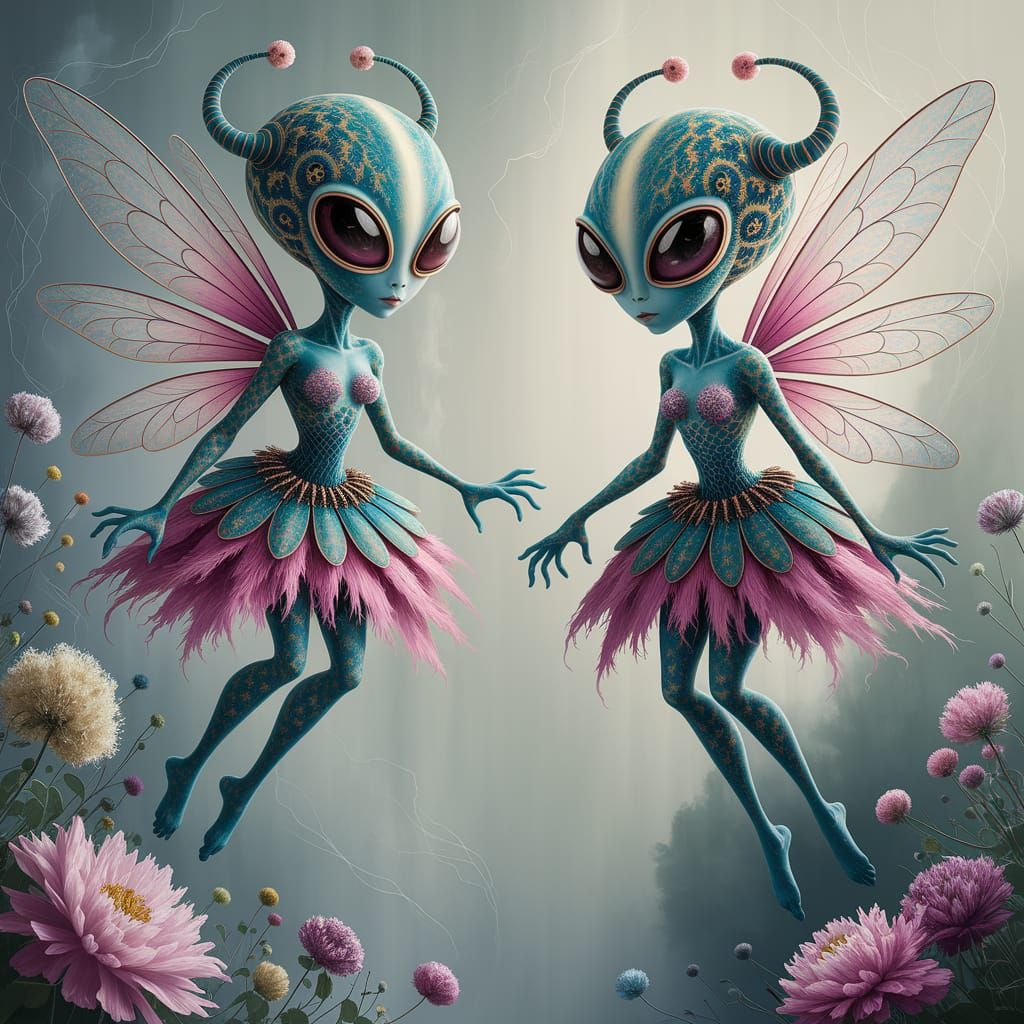 Surreal Whimsical Alien Fairies in Vibrant Colors